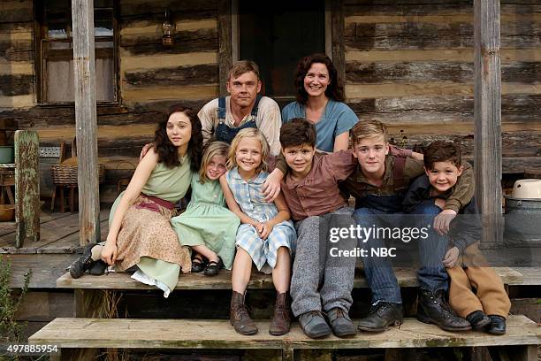 Dolly Parton's Coat of Many Colors" -- Pictured: Front Row, Carson Meyer as Willadeene Parton, Farrah Mackenzie as Stella Parton, Alyvia Alyn Lind as...