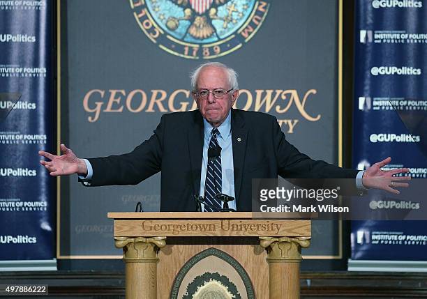Democratic Presidential candidate Sen. Bernie Sanders speaks about democratic socialism at Georgetown University November 19, 2015 in Washington, DC....