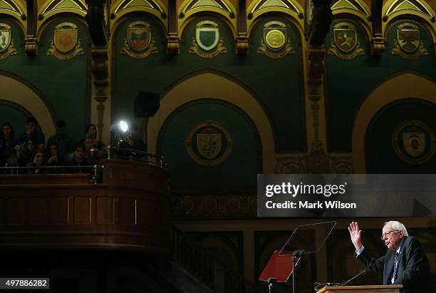 Democratic Presidential candidate Sen. Bernie Sanders speaks about democratic socialism at Georgetown University November 19, 2015 in Washington, DC....