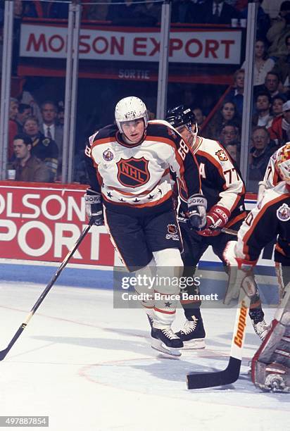 Jaromir Jagr of the Wales Conference and the Pittsburgh Penguins skates on the ice during the 1993 44th NHL All-Star Game against the Campbell...