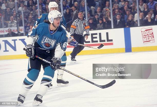 Jaromir Jagr of the Eastern Conference and the Pittsburgh Penguins skates on the ice during the 1996 46th NHL All-Star Game against the Western...