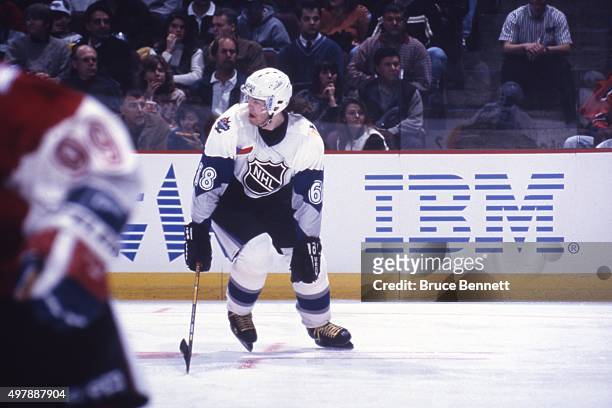 Jaromir Jagr of the World and the Pittsburgh Penguins skates on the ice during the 1998 48th NHL All-Star Game against North America on January 18,...