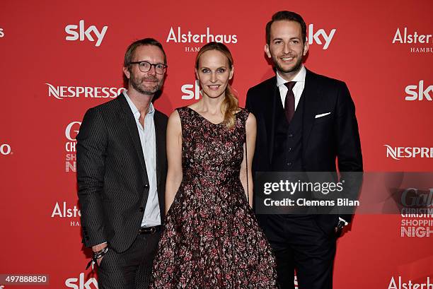 Marcus Luft of Gala, Anne Meyer-Minnemann of Gala and Timo Weber of Alsterhaus attend GALA Christmas Shopping Night 2015 at Alsterhaus on November...