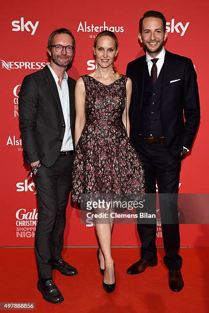 Marcus Luft of Gala, Anne Meyer-Minnemann of Gala and Timo Weber of Alsterhaus attend GALA Christmas Shopping Night 2015 at Alsterhaus on November...