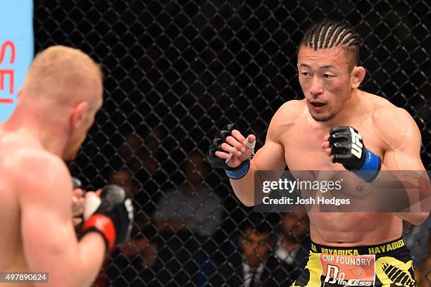 In their featherweight bout during the UFC Fight Night event at the O2 World on June 20, 2015 in Berlin, Germany.