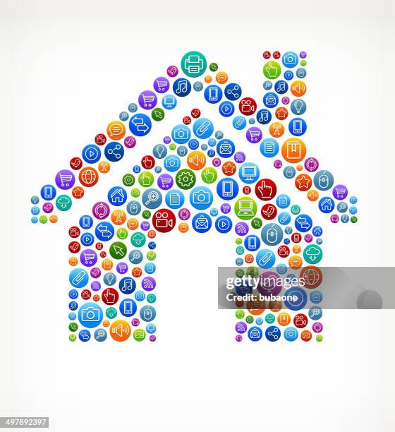 house on social networking & internet color buttons - mobile screen construction stock illustrations