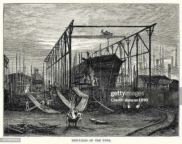 shipyards on the tyne - shipyard worker stock illustrations