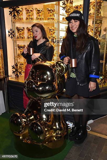 Tracy Sedino and Mawi Keivom attend the Mount Street Christmas Lights switch on hosted by Linda Farrow featuring the launch of Julian The Bear, the...