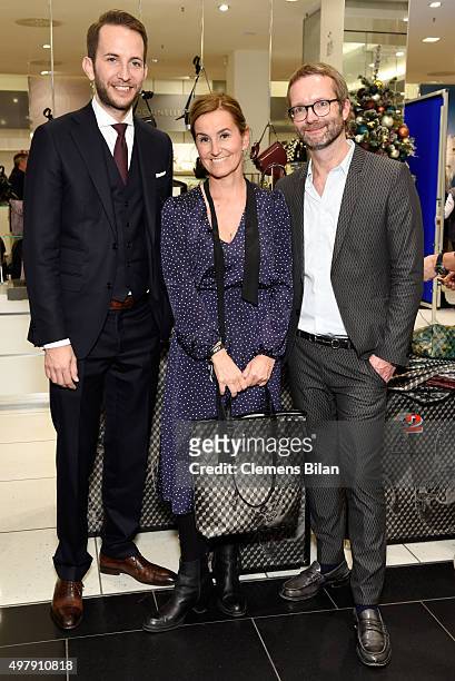 Timo Weber of Alsterhaus, Petra Fladenhofer of KaDeWe, Marcus Luft of Gala attend GALA Christmas Shopping Night 2015 at Alsterhaus on November 19,...