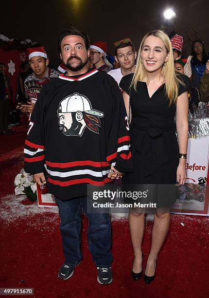 Director Kevin Smith arrives for the premiere of Columbia Pictures' 'The Night Before' held at The Theatre At The Ace Hotel on November 18, 2015 in...