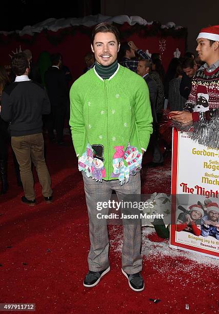 Actor Josh Henderson and actress Ali Gallego arrive for the Premiere Of Columbia Pictures' 'The Night Before' held at The Theatre At The Ace Hotel on...