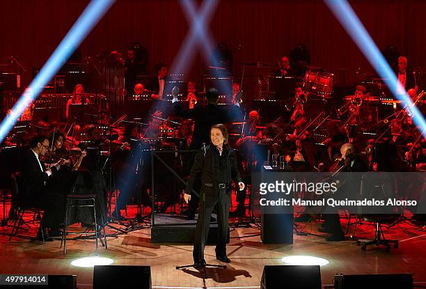 Spanish singer Raphael performs in concert at the Palau de les Arts on November 19, 2015 in Valencia, Spain.