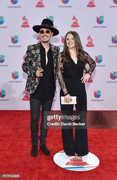 Recording artists Jesse Huerta and Joy Huerta of music group Jesse y Joy attend the 16th Latin GRAMMY Awards at the MGM Grand Garden Arena on...