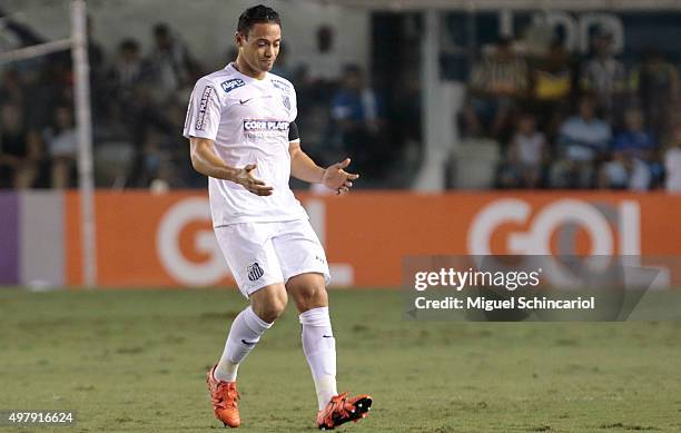 Ricardo Oliveira of Santos reacts, during a match between Santos v Flamengo of Brasileirao Series A 2015 at Vila Belmiro Stadium on November 19, 2015...