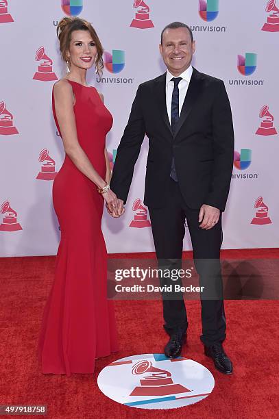 Actress Cristina Bernal and TV personality Alan Tacher attend the 16th Latin GRAMMY Awards at the MGM Grand Garden Arena on November 19, 2015 in Las...