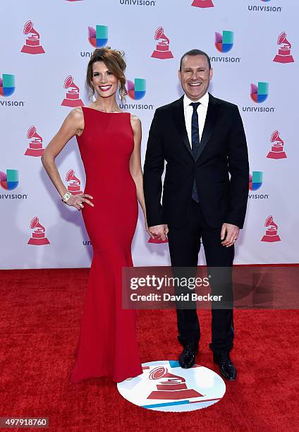 Actress Cristina Bernal and TV personality Alan Tacher attend the 16th Latin GRAMMY Awards at the MGM Grand Garden Arena on November 19, 2015 in Las...