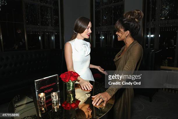 Revlon Global Brand Ambassadors Halle Berry and Olivia Wilde celebrate the success of the Revlon LOVE IS ON Million Dollar Challenge at the Rainbow...