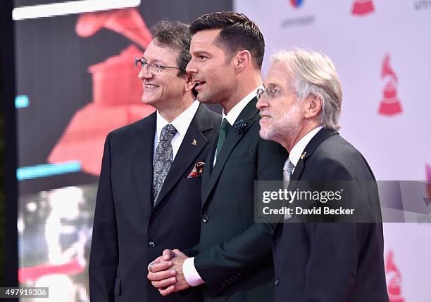 Latin Recording Academy President/CEO Gabriel Abaroa Jr., recording artist Ricky Martin, and President/CEO of The Recording Academy and GRAMMY...