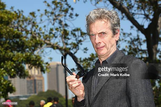 Dr Who's Peter Capaldi poses during a media call at Mrs Macquarie's Chair on November 20, 2015 in Sydney, Australia.