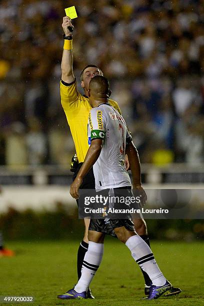 RodrigoÊof Vasco recevies a yellow card from referee Anderson Daronco during the match between Vasco and Corinthians as part of Brasileirao Series A...