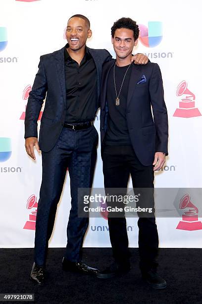 Recording artist/actor Will Smith and Willard Christopher Smith III pose in the press room during the 16th Latin GRAMMY Awards at the MGM Grand...