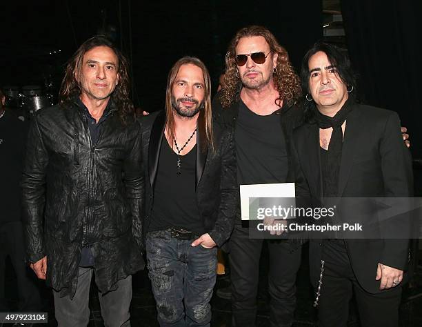 Recording artists Juan Calleros, Sergio Vallin, Fher Olvera, and Alex Gonzalez of music group Mana, winners of the Best Pop/Rock Album award for...