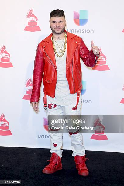 Singer-songwriter Farruko poses in the press room during the 16th Latin GRAMMY Awards at the MGM Grand Garden Arena on November 19, 2015 in Las...