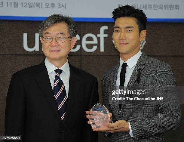 Choi Siwon of Super Junior is nominated as Special UNICEF Korean Committee representitive at UNICEF on November 12, 2015 in Seoul, South Korea.