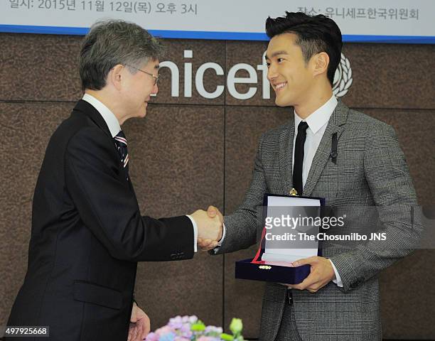 Choi Siwon of Super Junior is nominated as Special UNICEF Korean Committee representitive at UNICEF on November 12, 2015 in Seoul, South Korea.