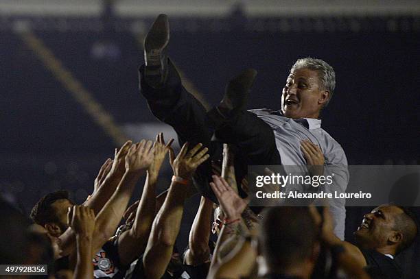 Tite , head coach of Corinthians celebrates the sixth title of Brazilian championship after the match between Vasco and Corinthians as part of...