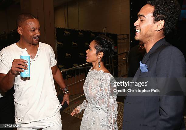 Actor/singer Will Smith, Jada Pinkett Smith and Willard Christopher Smith III attend the 16th Latin GRAMMY Awards at the MGM Grand Garden Arena on...