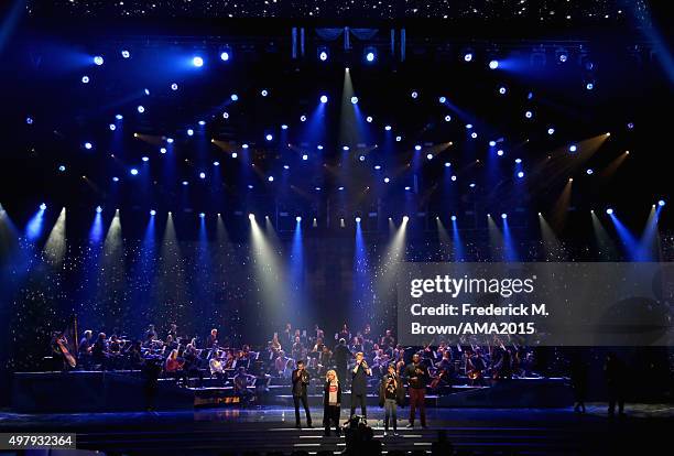 Singers Avi Kaplan, Kirstin Maldonado, Scott Hoying, Mitch Grassi and Kevin Olusola of musical group Pentatonix perform onstage during day 1 of the...