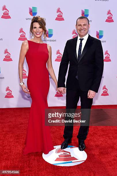 Actress Cristina Bernal and TV personality Alan Tacher attend the 16th Latin GRAMMY Awards at the MGM Grand Garden Arena on November 19, 2015 in Las...