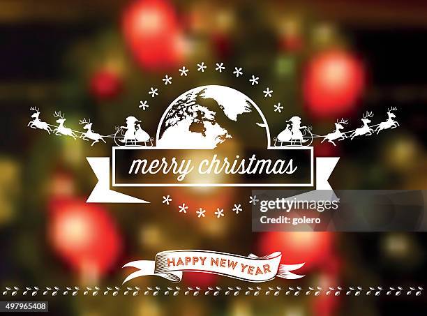 flying santa claus vector ornament on blurred red christmas background - soft light stock illustrations
