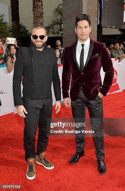 Recording artists Miguel Ignacio Mendoza and Jesus Alberto Miranda Perez of Chino y Nacho attends the 16th Latin GRAMMY Awards at the MGM Grand...