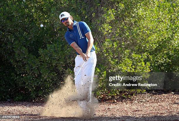 Rikard Karlberg of Sweden plays his third shot on the second hole during the second round of the DP World Tour Championship on the Earth Course at...