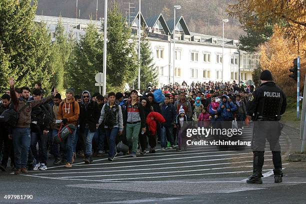 refugees at slovenia - austria border, november 19, 2015 - migration bildbanksfoton och bilder