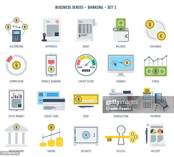 banking and financial investment icon set - credit scoring stock illustrations