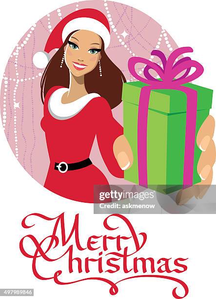 santa girl - ethnic woman at christmas stock illustrations