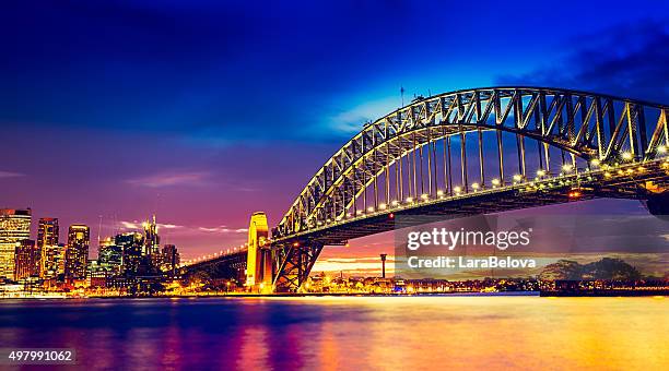 sydney harbour bridge at sunset - sydney harbour bridge stock pictures, royalty-free photos & images