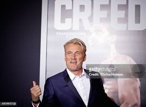 Dolph Lundgren attends the premiere of Warner Bros. Pictures' 'Creed' at Regency Village Theatre on November 19, 2015 in Westwood, California.