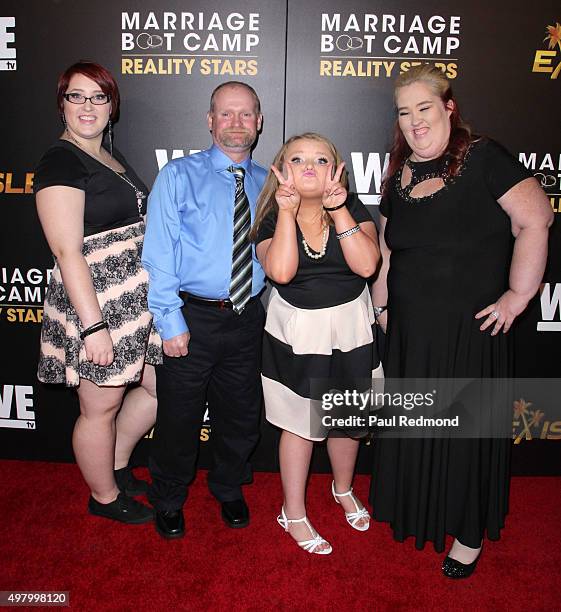 Personalities Pumpkin, Mike 'Sugar Bear' Thompson, Alana 'Honey Boo Boo' Thompson and Mama June Shannon arrive at We tv celebrates the Premiere of...