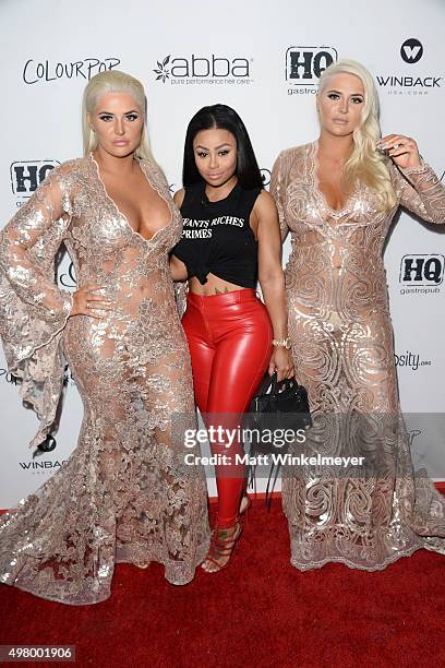 Models Karissa Shannon, Blac Chyna, and Kristina Shannon arrive at the GLAM Beverly Hills salon grand opening and ribbon cutting celebration at GLAM...
