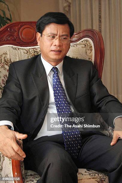 Lao Prime Minister Bouasone Bouphavanh speaks during the Asahi Shimbun interview on May 9, 2007 in Vientiane, Laos.