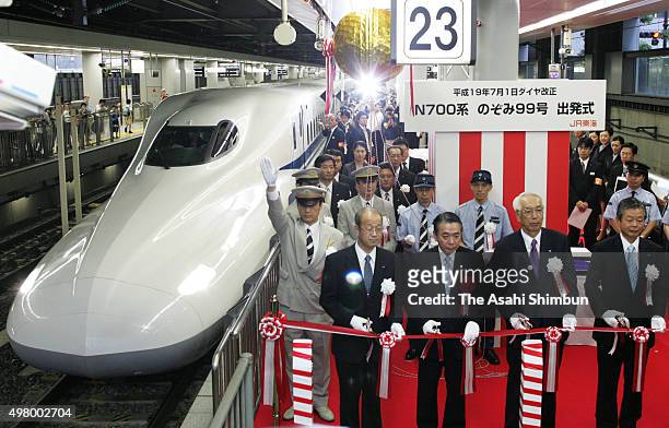 New Tokaido Shinkansen bullet train 'N700' launching ceremony is held at JR Shinagawa Station on July 1, 2007 in Tokyo, Japan.