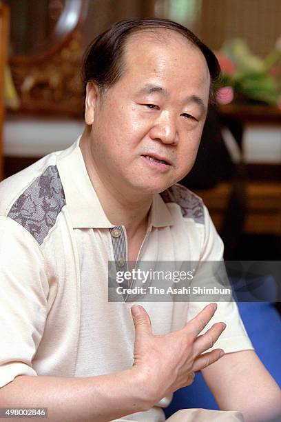 BEIJING, CHINA - JULY 11: Chinese movelist Mo Yan speaks during the Asahi Shimbun interview on July 11, 2007 in Beijing, China. (Photo by The Asahi Shimbun via Getty Images) beijing china chinese movelist mo yan