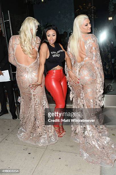 Models Kristina Shannon, Blac Chyna, and Karissa Shannon arrive at the GLAM Beverly Hills salon grand opening and ribbon cutting celebration at GLAM...