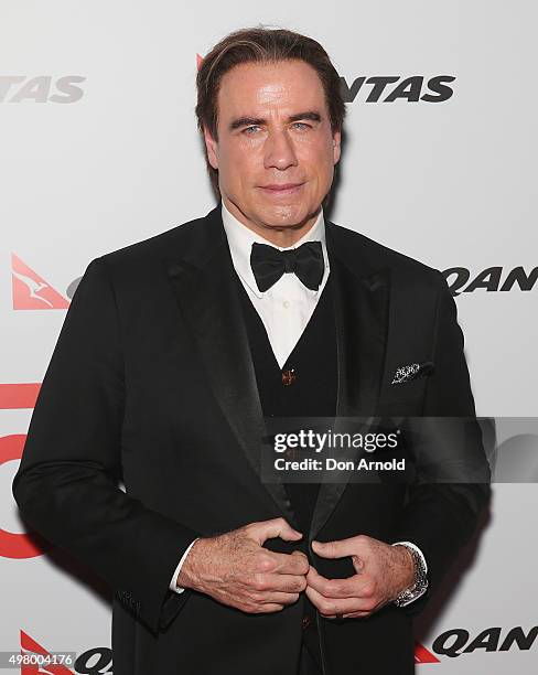 John Travolta arrives at the QANTAS 95th Birthday Gala Celebration at Hangar 96 in the Qantas Jetbase on November 20, 2015 in Sydney, Australia.