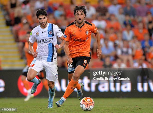 Thomas Broich of the Roar in action during the round seven A-League match between the Brisbane Roar and Melbourne City FC at Suncorp Stadium on...
