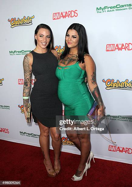 Adult film actresses Juelz Ventura and Bonnie Rotton at the 2016 AVN Awards Nomination Party held at Avalon on November 19, 2015 in Hollywood,...